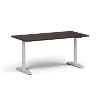 Höhenverstellbarer Schreibtisch OBOL, elektrisch, 675-1325 mm, Tischplatte 1600x800 mm, weißes abgerundetes Untergestell, Wenge