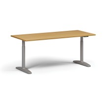 Höhenverstellbarer Schreibtisch OBOL, elektrisch, 675-1325 mm, Tischplatte 1800x800 mm, graues abgerundetes Untergestell, Buche