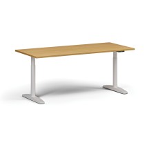 Höhenverstellbarer Schreibtisch OBOL, elektrisch, 675-1325 mm, Tischplatte 1800x800 mm, weißes abgerundetes Untergestell, Buche