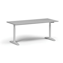 Höhenverstellbarer Schreibtisch OBOL, elektrisch, 675-1325 mm, Tischplatte 1800x800 mm, weißes abgerundetes Untergestell, grau