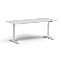Höhenverstellbarer Schreibtisch OBOL, elektrisch, 675-1325 mm, Tischplatte 1800x800 mm, weißes abgerundetes Untergestell, weiß