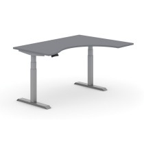 Höhenverstellbarer Schreibtisch PRIMO ADAPT, elektrisch, 1600 x 1200 x 625-1275 mm, ergonomisch rechts, Graphit, Gestell grau