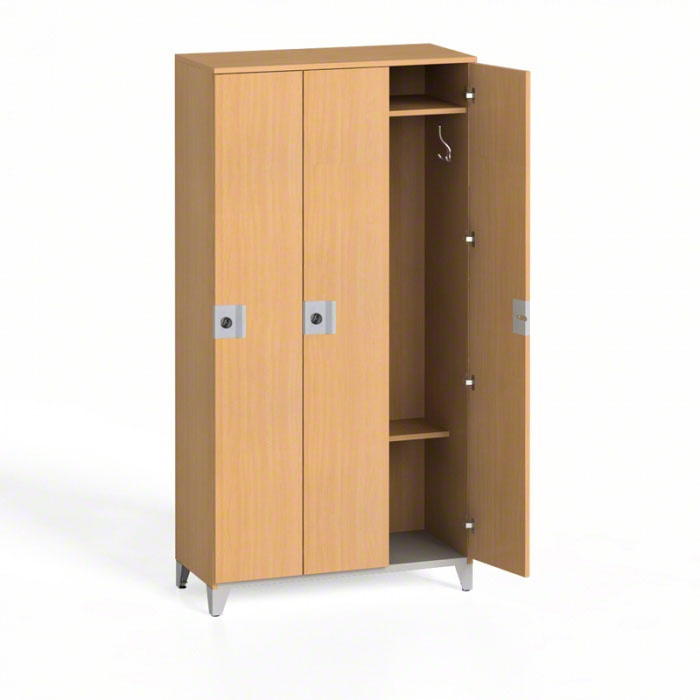 Holzkleiderschrank aus Spanplatte mit Füssen, 3-türig, Drehverschluss