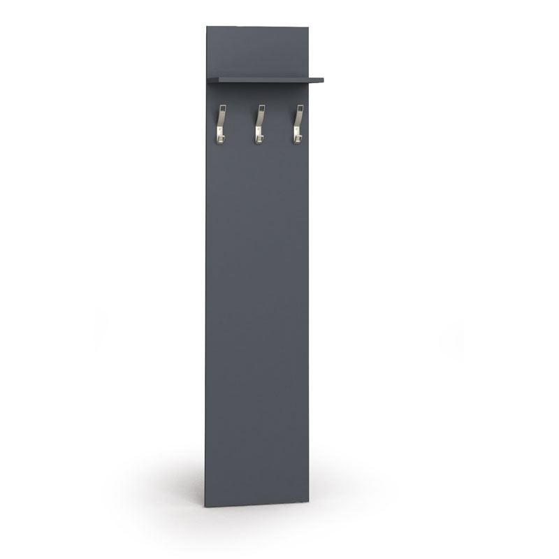 Holzwand mit Haken PRIMO, 3 Kleiderhaken, Regal, Graphit