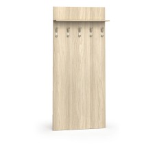 Holzwand mit Haken PRIMO, 5 Kleiderhaken, Regal, Eiche natur