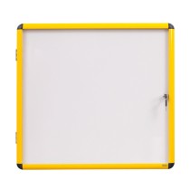 Innenvitrine mit weißer magnetischer Oberfläche, gelber Rahmen, 720 x 674 mm (6xA4)