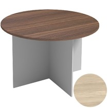 Jednací stůl s kulatou deskou PRIMO, průměr 1200 mm, bílá / dub přírodní
