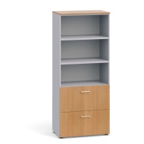 Kancelářská skříň PRIMO se zásuvkami na závěsné složky, 1781 x 800 x 420 mm, šedá / buk