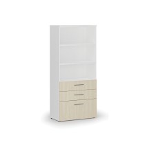 Kancelářská skříň s kombinovanými zásuvkami PRIMO WHITE, 1781 x 800 x 420 mm, bílá/bříza