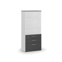 Kancelářská skříň s kombinovanými zásuvkami PRIMO WHITE, 1781 x 800 x 420 mm, bílá/grafit