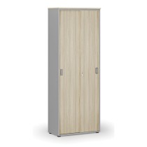 Kancelářská skříň se zasouvacími dveřmi, 2128 x 800 x 420 mm, šedá/dub přírodní