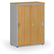 Kancelářská skříň se zasouvacími dveřmi PRIMO GRAY, 1087 x 800 x 420 mm, šedá/buk