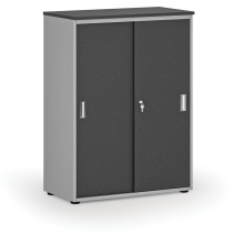 Kancelářská skříň se zasouvacími dveřmi PRIMO GRAY, 1087 x 800 x 420 mm, šedá/grafit