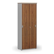 Kancelářská skříň se zasouvacími dveřmi PRIMO GRAY, 2128 x 800 x 420 mm, šedá/ořech