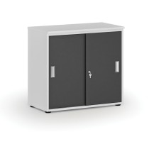 Kancelářská skříň se zasouvacími dveřmi PRIMO WHITE, 740 x 800 x 420 mm, bílá/grafit