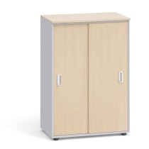 Kancelářská skříň zasouvací dveře, 1087x800x420 mm, šedá / bříza