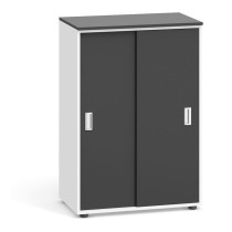 Kancelárska skriňa PRIMO, zasúvacie dvere, 1087 x 800 x 420 mm, biela/grafitová