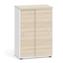 Kancelárska skriňa zasúvacie dvere PRIMO, 1087 x 800 x 420 mm, biela/dub prírodný