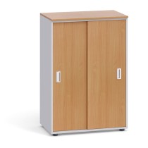 Kancelárska skriňa zasúvacie dvere PRIMO, 1087 x 800 x 420 mm, sivá / buk