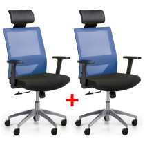 Kancelárska stolička so sieťovaným operadlom WOLF II, nastaviteľné podrúčky, hliníkový kríž, 1 + 1 ZADARMO, modrá