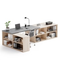 Kancelársky písací stôl s úložným priestorom BLOCK B02, dub prírodný/grafit