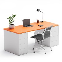 Kancelársky písací stôl s úložným priestorom BLOCK B03, biela/oranžová