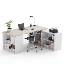 Kancelářský psací stůl s úložným prostorem BLOCK B01, bílá/dub přírodní