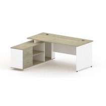 Kancelársky stôl so skrinkou MIRELLI A+ 1600 x 1600 mm, ľavý, biely/dub sonoma