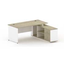 Kancelársky stôl so skrinkou MIRELLI A+ 1600 x 1600 mm, pravý, biely/dub sonoma