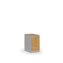 Kartoteka metalowa PRIMO z drewnianym frontem A4, 2 szuflady, szary/buk
