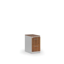 Kartoteka metalowa PRIMO z drewnianym frontem A4, 2 szuflady, szary/orzech