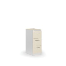 Kartoteka metalowa PRIMO z drewnianym frontem A4, 3 szuflady, biały/brzoza