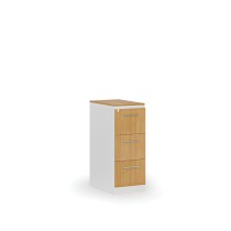 Kartoteka metalowa PRIMO z drewnianym frontem A4, 3 szuflady, biały/buk