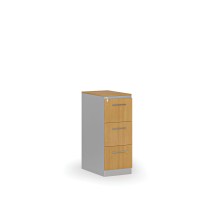 Kartoteka metalowa PRIMO z drewnianym frontem A4, 3 szuflady, szary/buk
