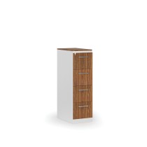 Kartoteka metalowa PRIMO z drewnianym frontem A4, 4 szuflady, biały/orzech