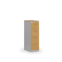 Kartoteka metalowa PRIMO z drewnianym frontem A4, 4 szuflady, szary/buk
