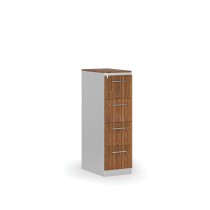 Kartoteka metalowa PRIMO z drewnianym frontem A4, 4 szuflady, szary/orzech