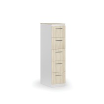 Kartoteka metalowa PRIMO z drewnianym frontem A4, 5 szuflad, biały/dąb naturalny