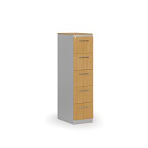 Kartoteka metalowa PRIMO z drewnianym frontem A4, 5 szuflad, szary/buk