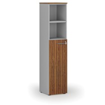 Kombinovaná kancelářská skříň PRIMO GRAY, dveře na 3 patra, 1781 x 400 x 420 mm, šedá/ořech