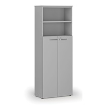 Kombinovaná kancelářská skříň PRIMO GRAY, dveře na 4 patra, 2128 x 800 x 420 mm, šedá