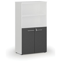 Kombinovaná kancelářská skříň PRIMO WHITE, dveře na 2 patra, 1434 x 800 x 420 mm, bílá/grafit