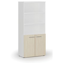 Kombinovaná kancelářská skříň PRIMO WHITE, dveře na 2 patra, 1781 x 800 x 420 mm, bílá/bříza