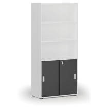 Kombinovaná kancelářská skříň PRIMO WHITE, zasouvací dveře na 2 patra, 1781 x 800 x 420 mm, bílá/grafit