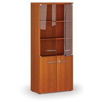 Kombinovaná kancelářská skříň PRIMO WOOD s dřevěnými a skleněnými dveřmi, 1781 x 800 x 420 mm, třešeň