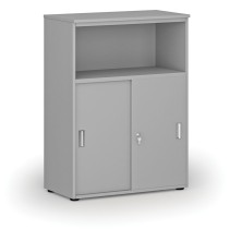 Kombinovaná kancelářská skříň se zásuvnými dveřmi PRIMO GRAY, 1087 x 800 x 420 mm, šedá
