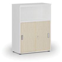 Kombinovaná kancelářská skříň se zásuvnými dveřmi PRIMO WHITE, 1087 x 800 x 420 mm