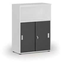 Kombinovaná kancelárska skriňa so zásuvnými dverami PRIMO WHITE, 1087 x 800 x 420 mm, biela/grafit