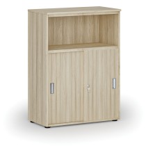 Kombinovaná kancelárska skriňa so zásuvnými dverami PRIMO WOOD, 1087 x 800 x 420 mm, dub prírodný