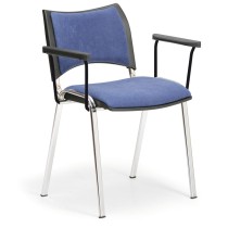 Konferenčná stolička SMART, chrómované nohy, s podpierkami rúk, modrá